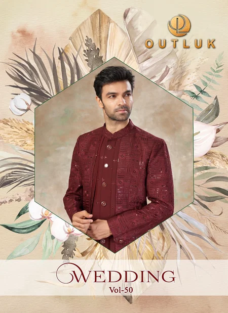 Outluk Wedding Collection 50 Pure Viscos With Embroidery And Sequence Work Indo Western Online Wholesale